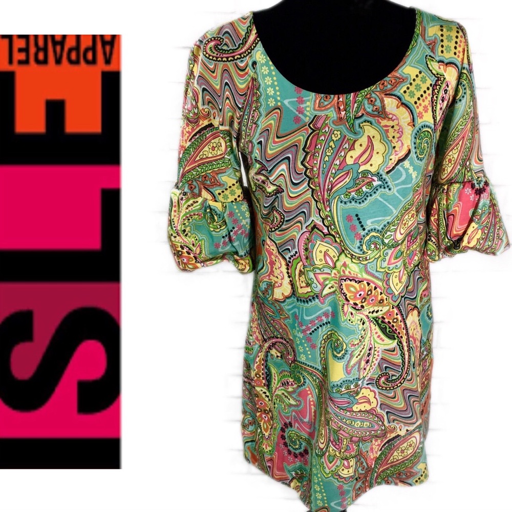 Isle Apparel Small Paisley Bubble Sleeve Dress EUC